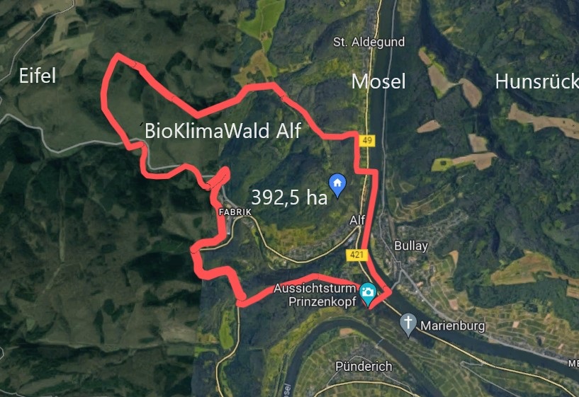 Geograpgischer Kartenauschnitt vom Bioklimawald Alf